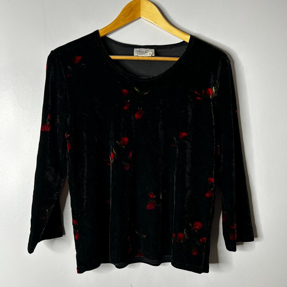 Kathie Lee 90s Whimsigoth Fairy Grunge Velvet Top Medium Dark Floral Witchy